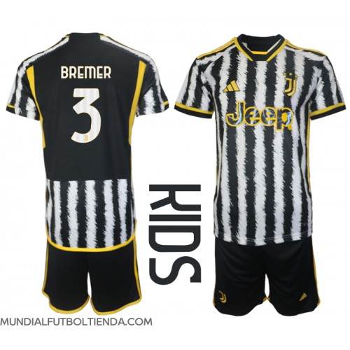Camiseta Juventus Gleison Bremer #3 Primera Equipación Replica 2023-24 para niños mangas cortas (+ Pantalones cortos)